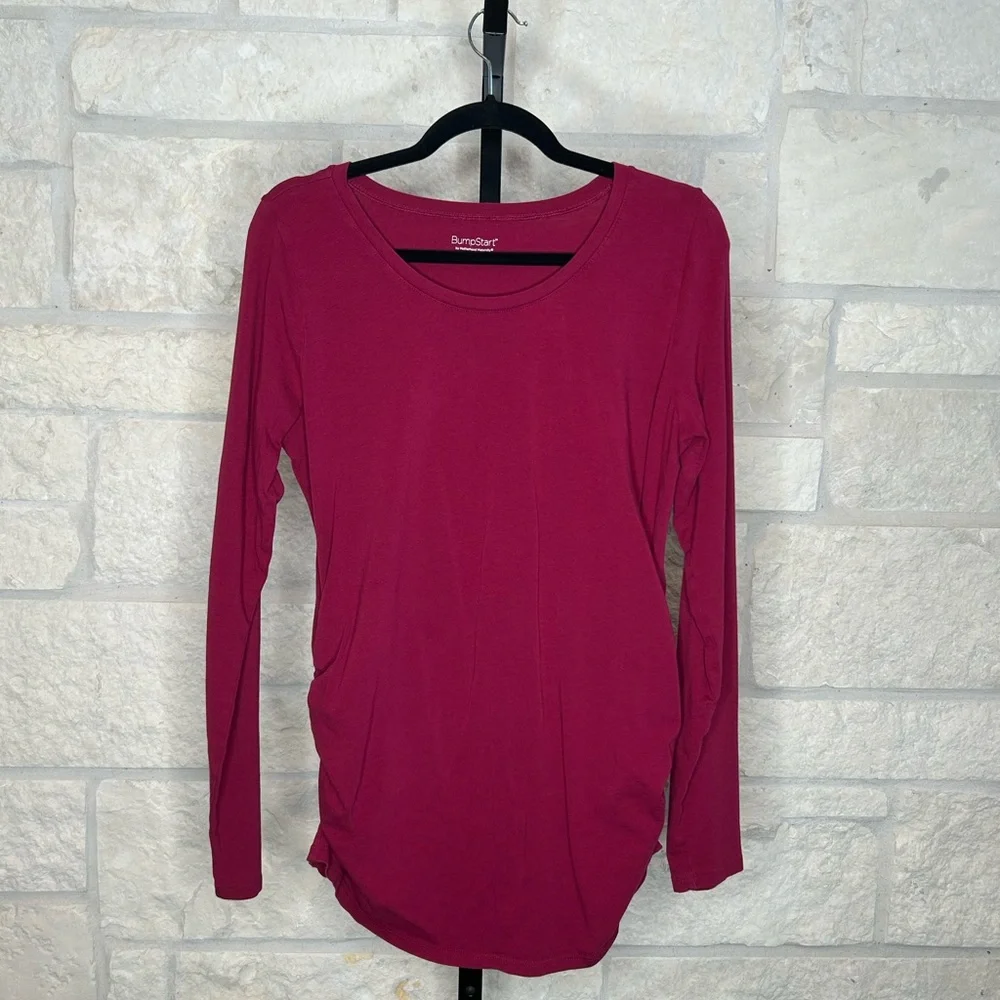 Bumpstart Maternity Long Sleeve Tee Shirt Wine color size Large